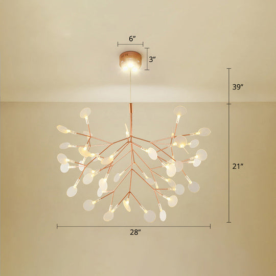 Rose Gold LED Leaf Chandelier: Stainless Steel Minimalist Hanging Lamp for Restaurants