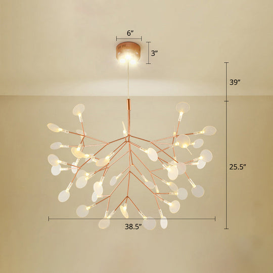 Rose Gold LED Leaf Chandelier: Stainless Steel Minimalist Hanging Lamp for Restaurants