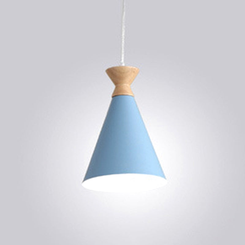 Conical Drop Pendant Ceiling Light With 1 Bulb Macaron Style For Living Rooms Blue
