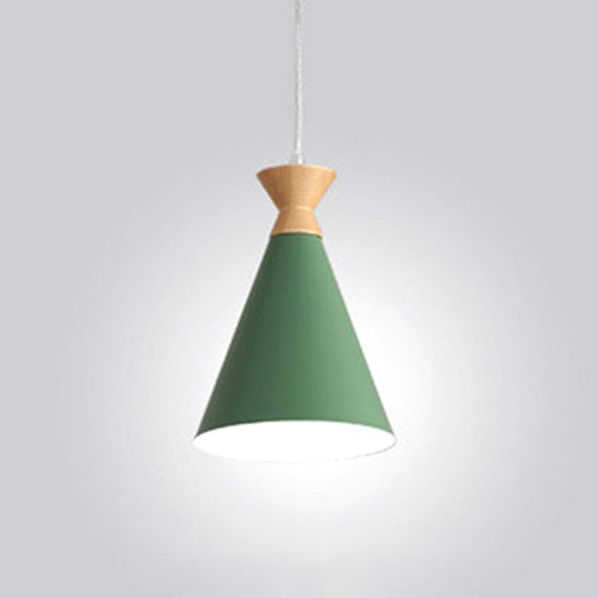 Conical Drop Pendant Ceiling Light With 1 Bulb Macaron Style For Living Rooms Green