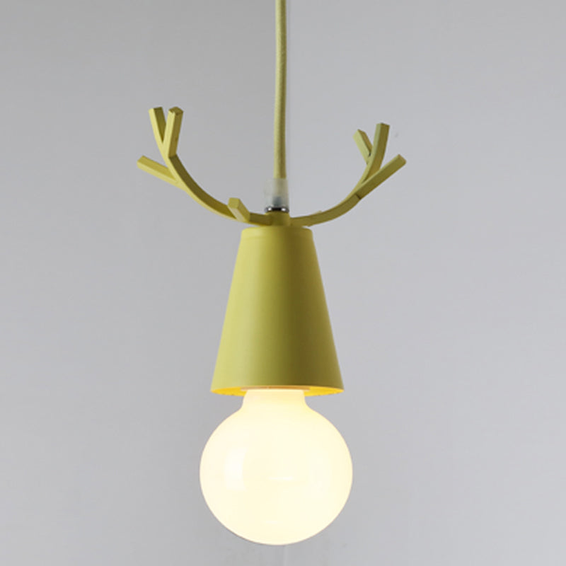 Modern Antler Metal Pendant Light With Open Bulb Design - Nordic Style Yellow