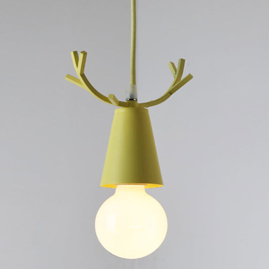Modern Antler Metal Pendant Light With Open Bulb Design - Nordic Style Yellow