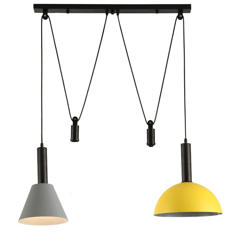 Modern Geometric Pendant Lamp With Pulley - Nordic Aluminum 2 Lights Ideal For Restaurants