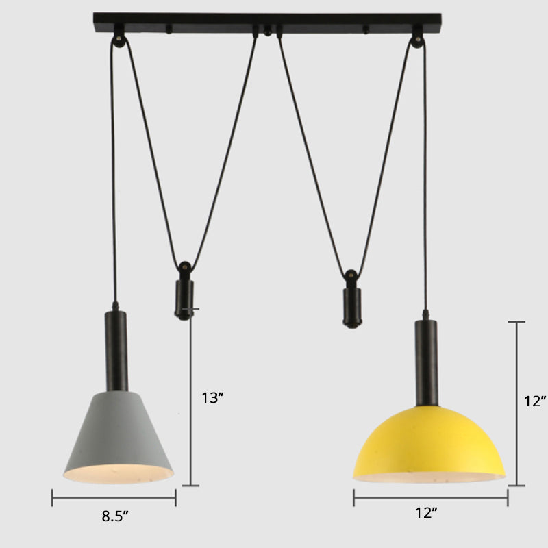 Modern Geometric Pendant Lamp With Pulley - Nordic Aluminum 2 Lights Ideal For Restaurants Grey