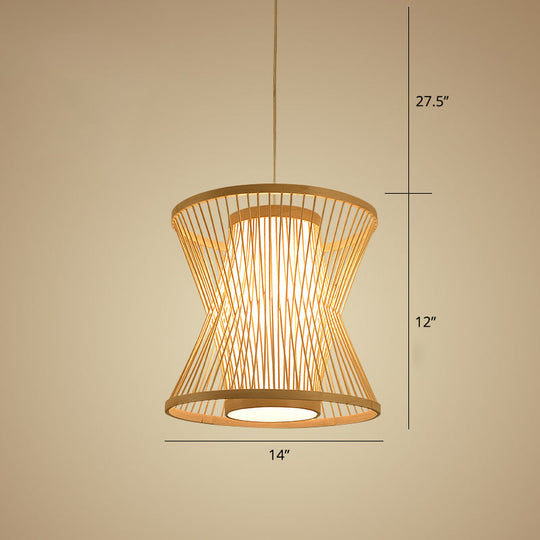 Nordic Bamboo Pendant Lighting: Symmetric Cage 1 Bulb Beige - Ideal For Restaurants