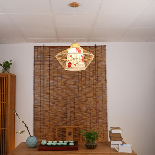 Chinese Bamboo Conical Hanging Lamp - Tea Room Pendant Light
