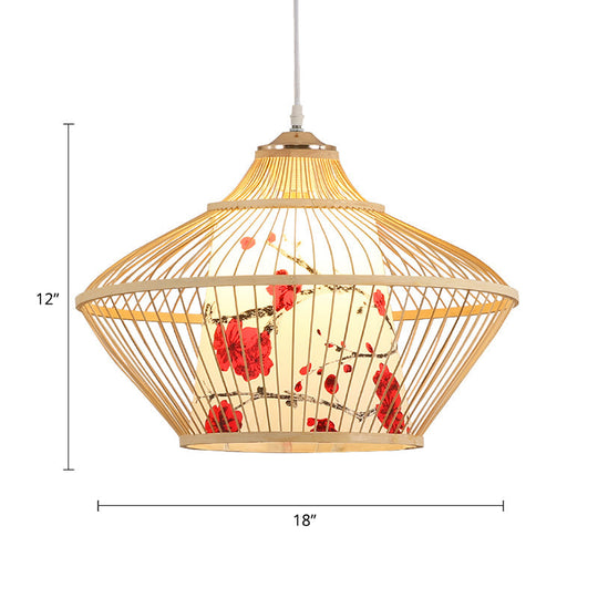 Chinese Bamboo Conical Hanging Lamp - Tea Room Pendant Light