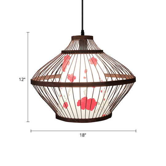 Chinese Bamboo Conical Hanging Lamp - Tea Room Pendant Light Coffee