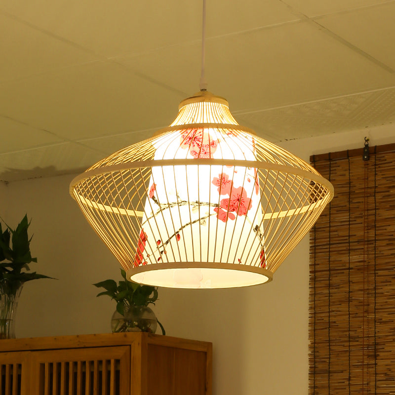 Chinese Bamboo Conical Hanging Lamp - Tea Room Pendant Light