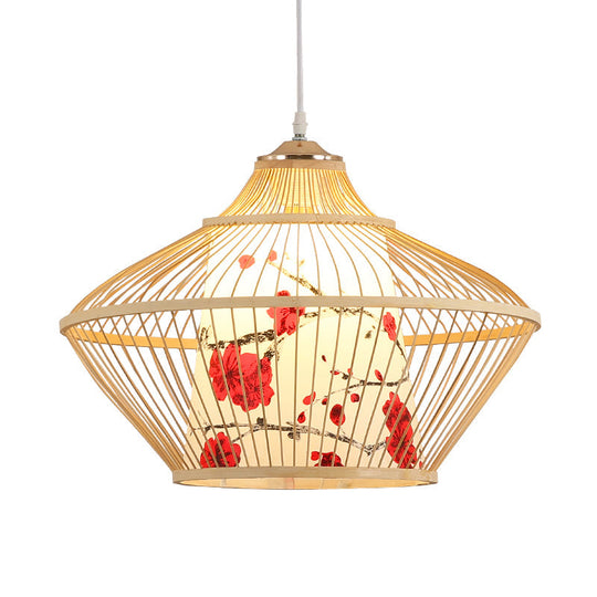 Chinese Bamboo Conical Hanging Lamp - Tea Room Pendant Light