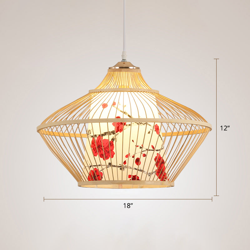 Chinese Bamboo Conical Hanging Lamp - Tea Room Pendant Light