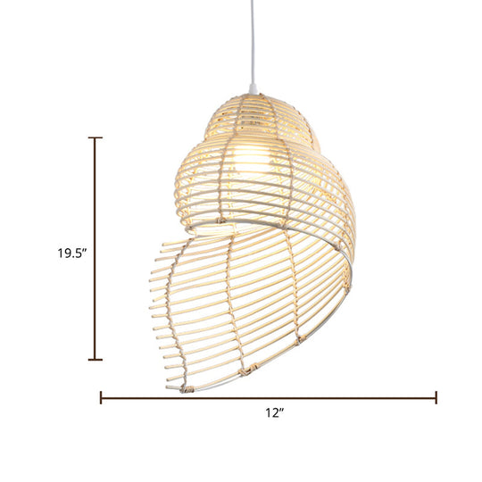 Bamboo Spiral Shell Pendant Light Fixture - Single Hanging Asian-Inspired For Restaurants