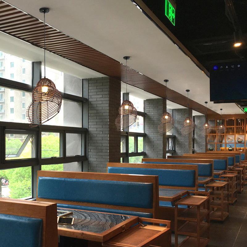 Bamboo Spiral Shell Pendant Light Fixture - Single Hanging Asian-Inspired For Restaurants