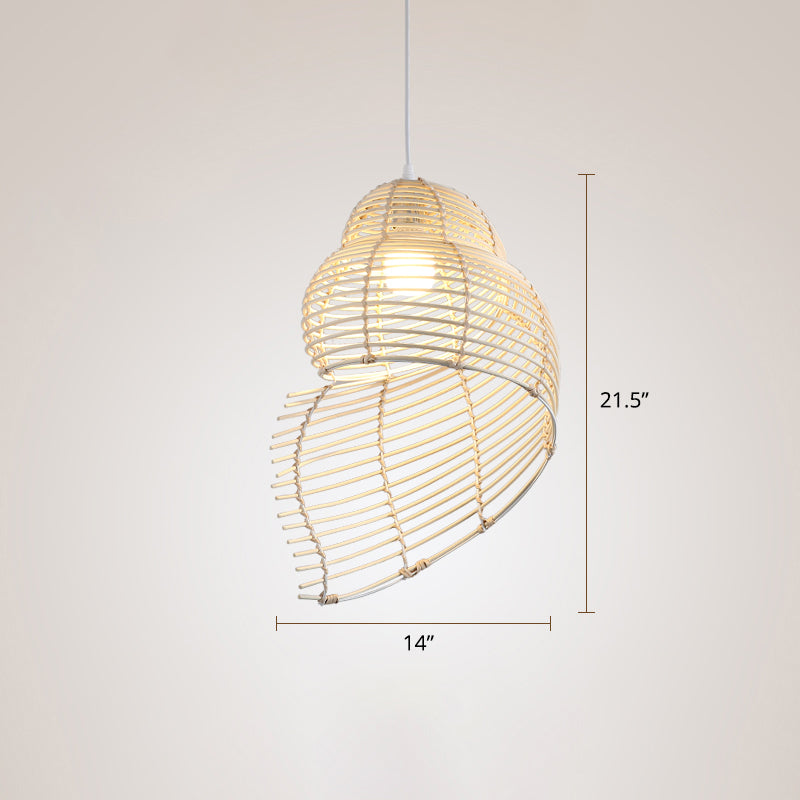 Bamboo Spiral Shell Pendant Light Fixture - Single Hanging Asian-Inspired For Restaurants