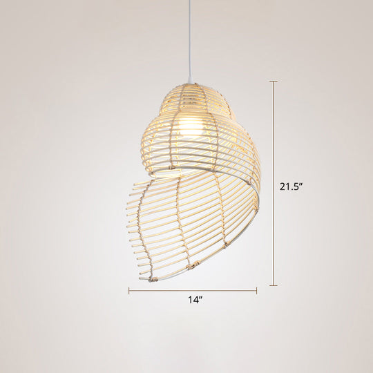 Bamboo Spiral Shell Pendant Light Fixture - Single Hanging Asian-Inspired For Restaurants
