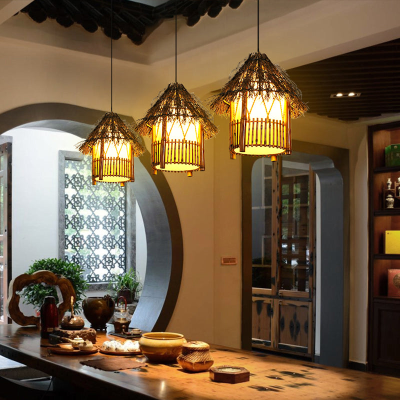 House-Shaped Bamboo Pendant Lamp - Asian Restaurant Hanging Light Fixture