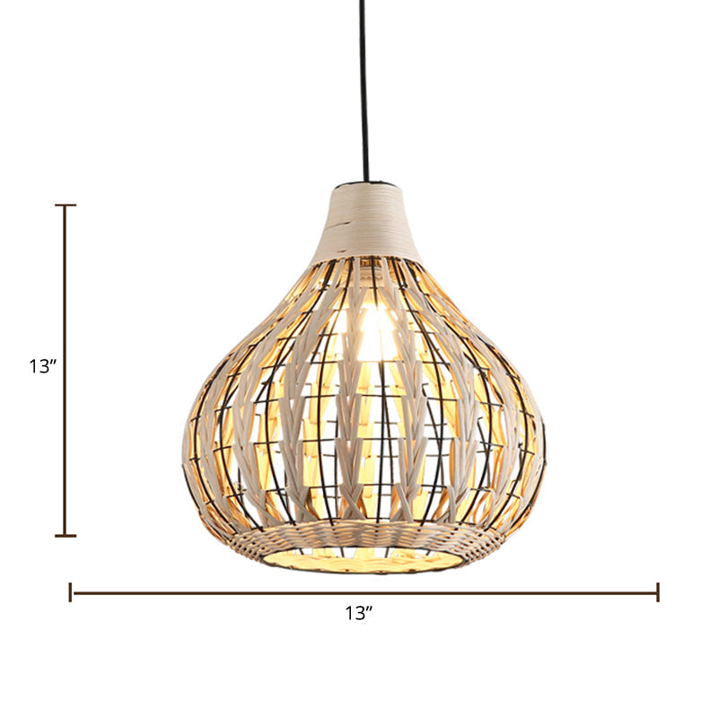 Teardrop Rattan Pendant Lamp: Beige Suspension Lighting For Asian Restaurant