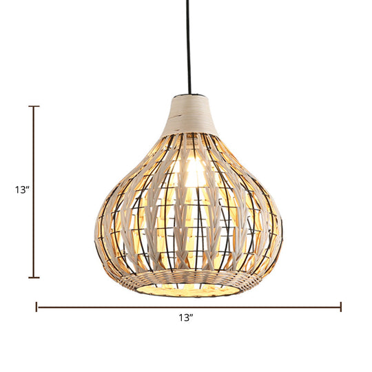 Teardrop Rattan Pendant Lamp: Beige Suspension Lighting For Asian Restaurant