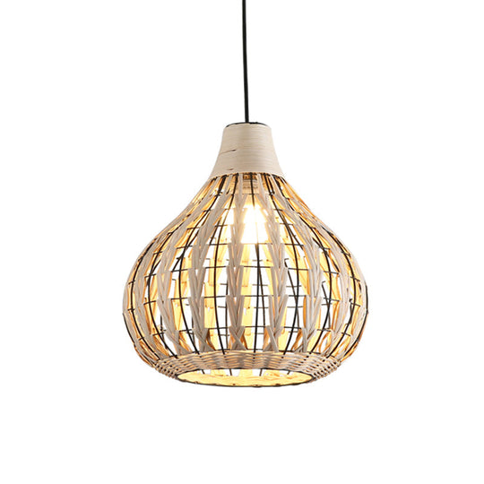 Teardrop Rattan Pendant Lamp: Beige Suspension Lighting For Asian Restaurant