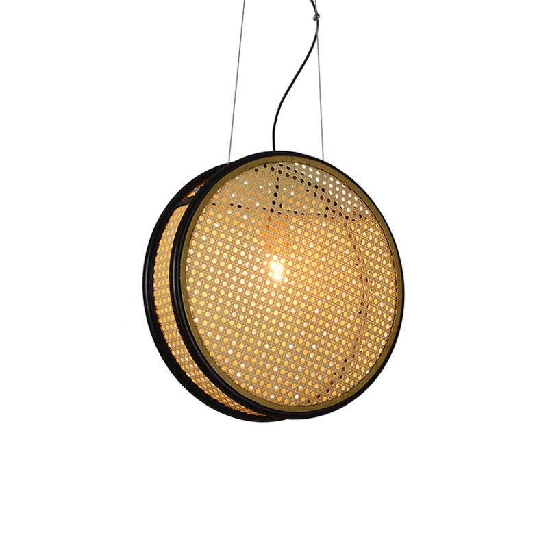 Creative Asian 1-Light Rattan Drop Pendant Ceiling Light For Beige Bedroom