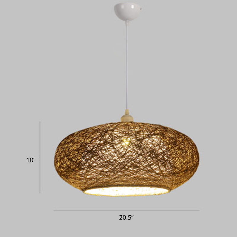 Modern Round Rattan Pendant Lamp In Dark Tan - Minimalist Tearoom Ceiling Light
