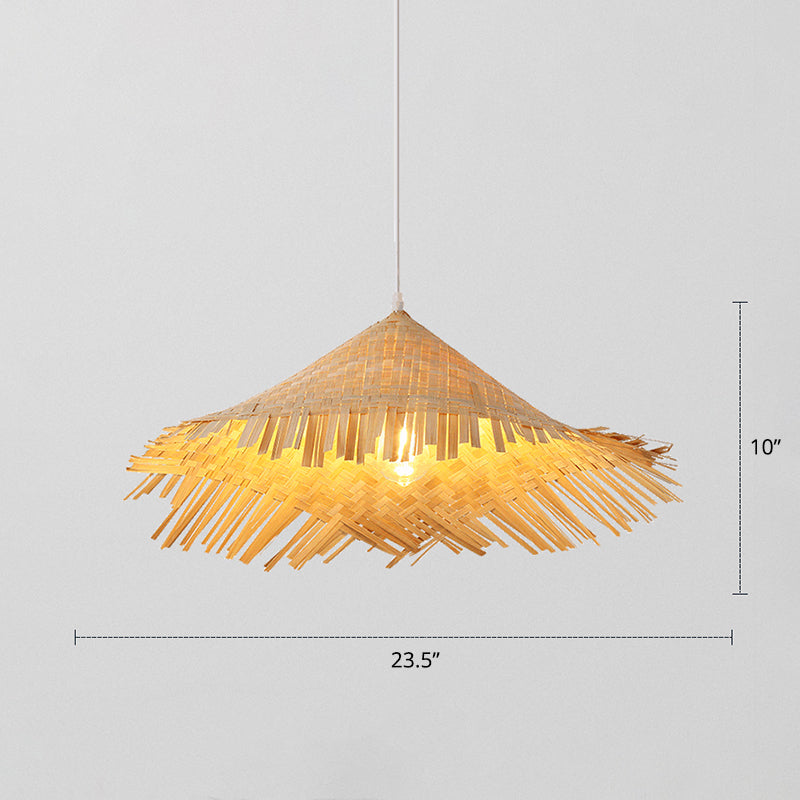 Chinese Bamboo Pendant Lamp: Stylish Single Beige Suspension Light For Tea Room
