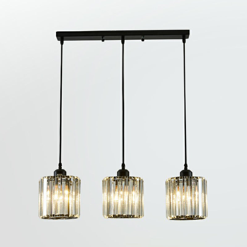 Black Crystal Block 3-Head Pendant Light - Modern Multi-Light Fixture for Dining Room Ceiling