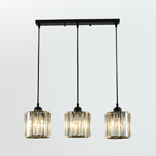 Black Crystal Block 3-Head Pendant Light - Modern Multi-Light Fixture for Dining Room Ceiling