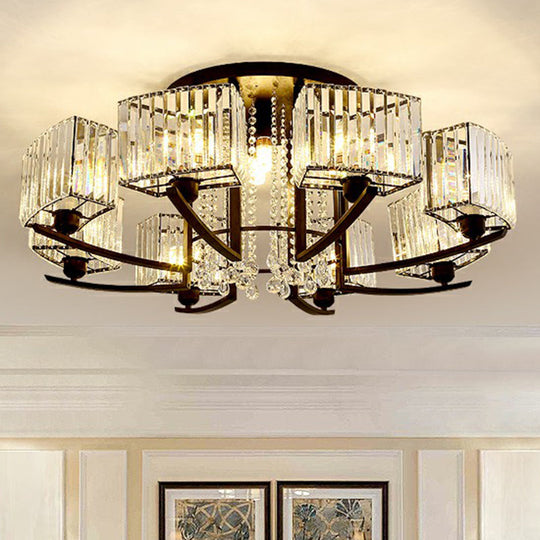 Modern Black Crystal Bedroom Ceiling Light - Rectangle Semi Flush Mount Lamp