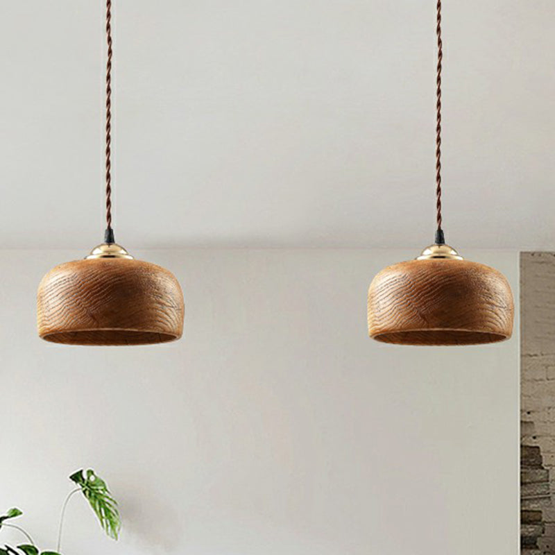 Nordic Pendant Lamp with Wooden Bowl Shade - Single-Bulb Restaurant Suspension Light