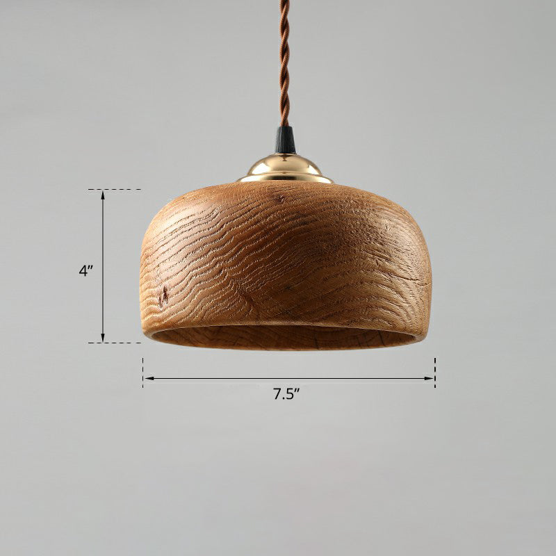 Nordic Pendant Lamp with Wooden Bowl Shade - Single-Bulb Restaurant Suspension Light