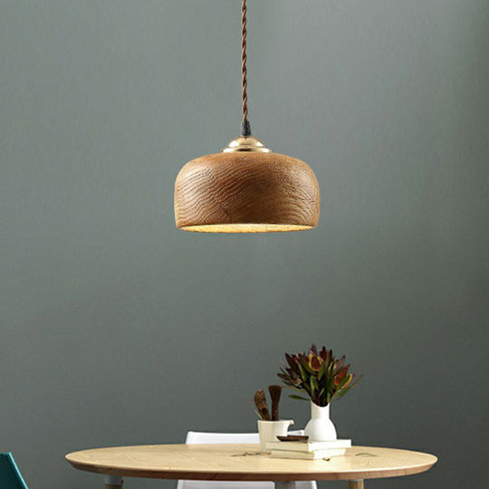 Nordic Wooden-Bowl Pendant Light - Single-Bulb Restaurant Suspension Lamp