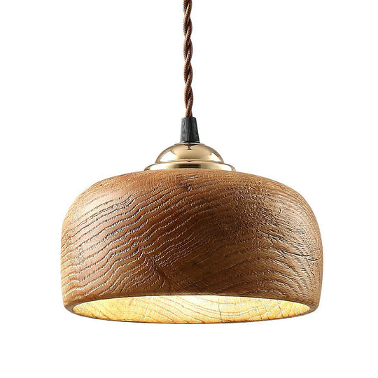 Nordic Wooden-Bowl Pendant Light - Single-Bulb Restaurant Suspension Lamp