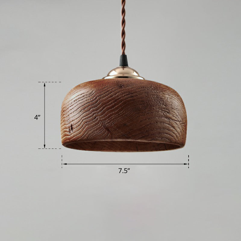 Nordic Wooden-Bowl Pendant Light - Single-Bulb Restaurant Suspension Lamp