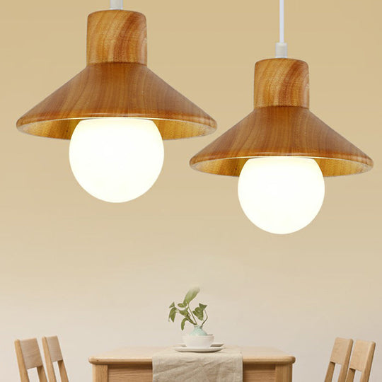 Wooden Cone Shaped Nordic Ceiling Light - Beige-White | Restaurant Hanging Lamp with 1 Head