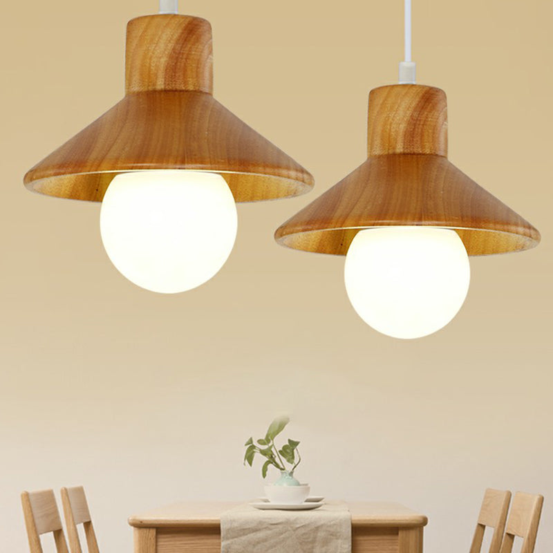Nordic Wooden Cone-Shaped Restaurant Pendant Lamp In Beige-White