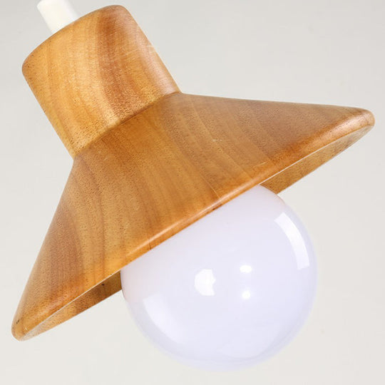 Nordic Wooden Cone-Shaped Restaurant Pendant Lamp In Beige-White