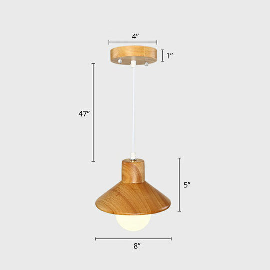 Nordic Wooden Cone-Shaped Restaurant Pendant Lamp In Beige-White