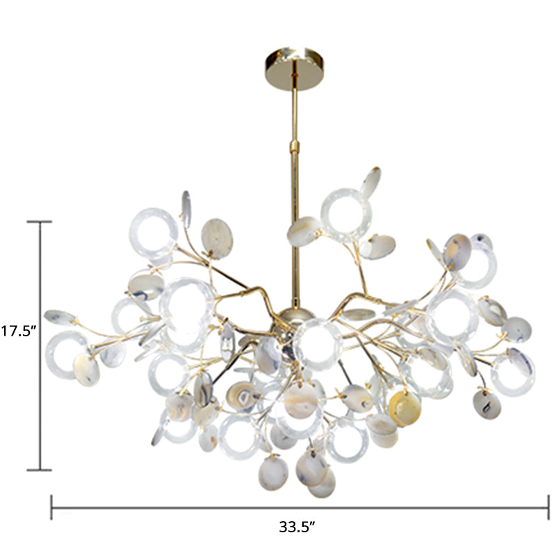 Agate Leaf Suspension Lighting Chandelier With Double Ball Glass Shade For Artistic Living Room