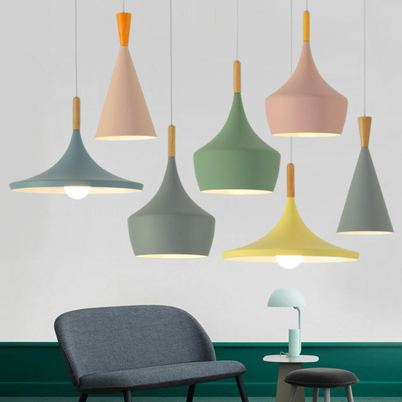 Tapered Shade Macaron Hanging Lamp: Elegant Bedside Pendant With Wooden Top Green / Oval