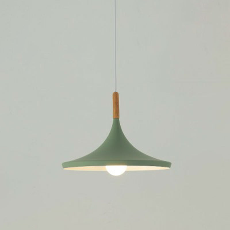 Tapered Shade Macaron Hanging Lamp: Elegant Bedside Pendant With Wooden Top Green / Wide Flare