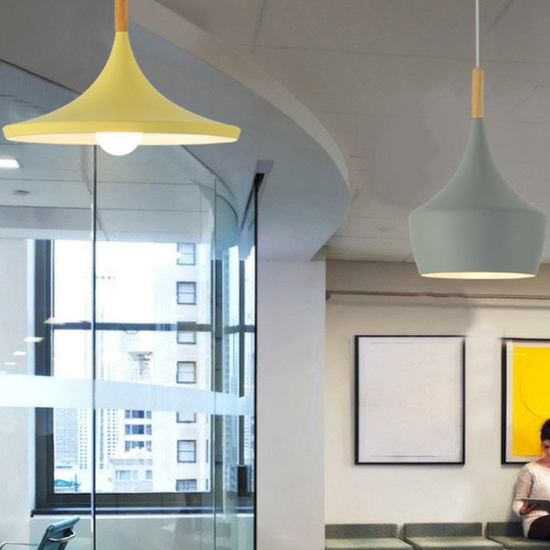 Tapered Shade Macaron Hanging Lamp: Elegant Bedside Pendant With Wooden Top Grey / Oval