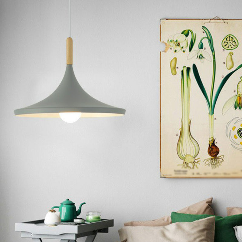 Tapered Shade Macaron Hanging Lamp: Elegant Bedside Pendant With Wooden Top Grey / Wide Flare
