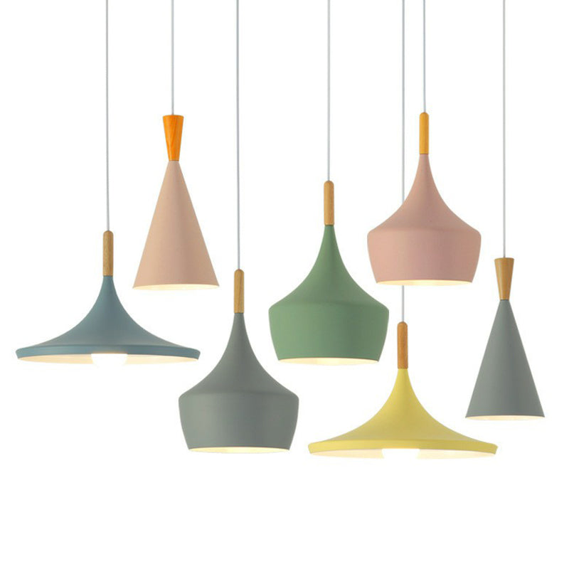 Tapered Shade Macaron Hanging Lamp: Elegant Bedside Pendant With Wooden Top