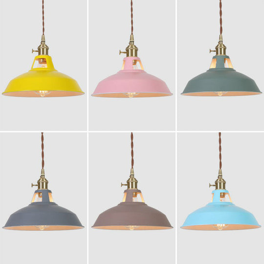 Barn Shaped Macaron Metal Pendant Light With Vent Design - 1-Light Suspension For Restaurants