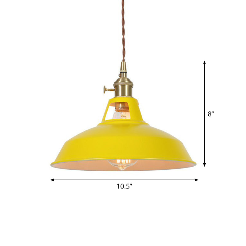 Barn Shaped Macaron Metal Pendant Light With Vent Design - 1-Light Suspension For Restaurants Yellow