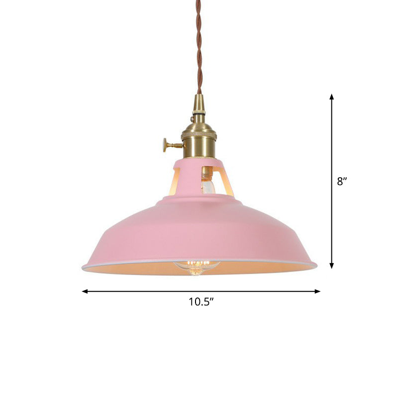 Barn Shaped Macaron Metal Pendant Light With Vent Design - 1-Light Suspension For Restaurants Pink