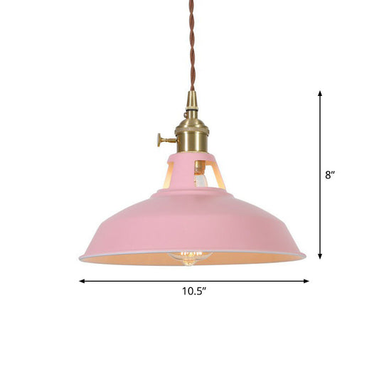 Barn Shaped Macaron Metal Pendant Light With Vent Design - 1-Light Suspension For Restaurants Pink