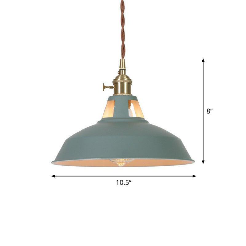Barn Shaped Macaron Metal Pendant Light With Vent Design - 1-Light Suspension For Restaurants Green