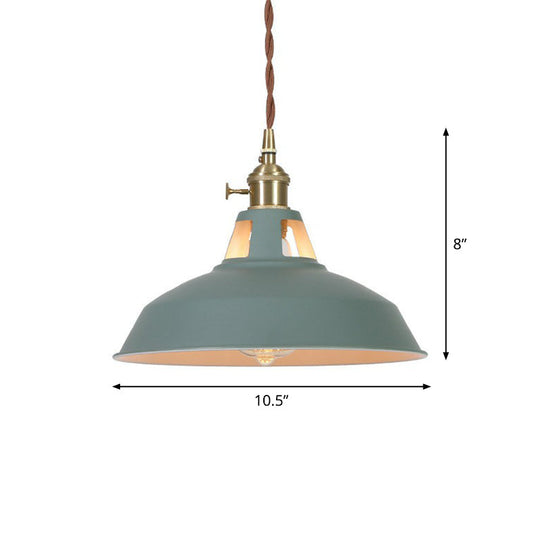 Barn Shaped Macaron Metal Pendant Light With Vent Design - 1-Light Suspension For Restaurants Green